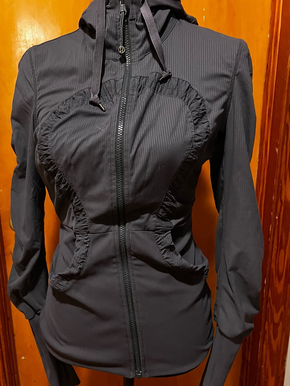 lululemon athletica Black Hooded Zip-Up Jacket with Ruched Accents. Reversible
